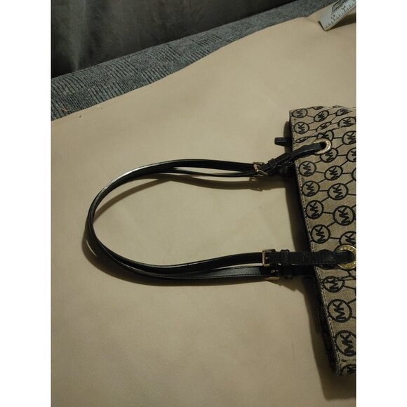 Michael Kors Jet Set Tote Leather and Canvas Black and Tan Logo - Picture 3 of 15